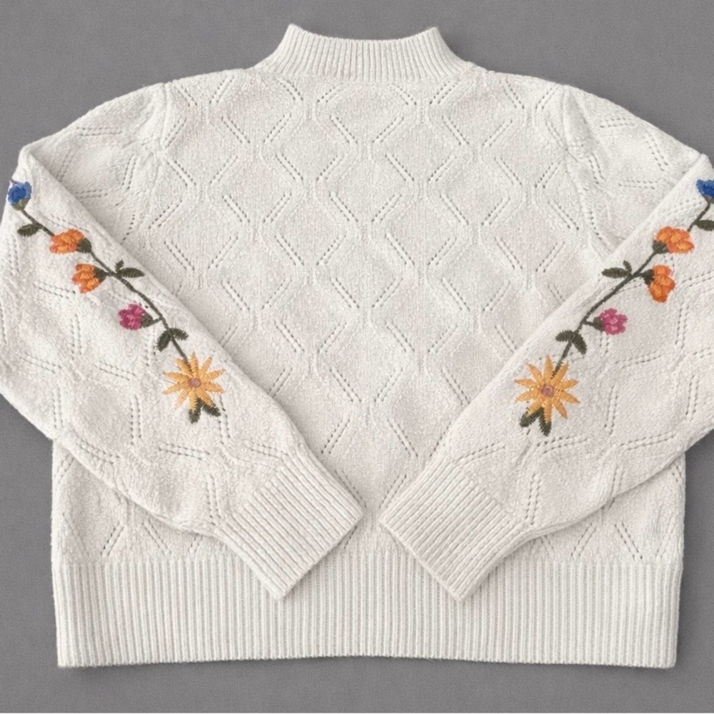 Francesca’s Cream Romantic Floral Embroidered Knit Sweater Cottagecore - Picture 4 of 7